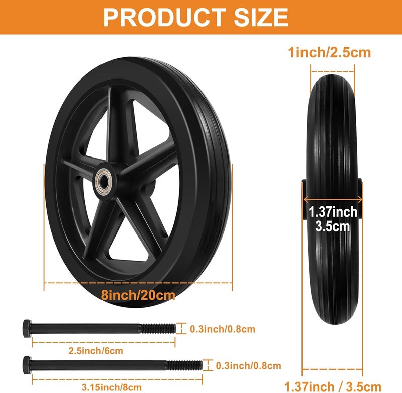 CANWUPON 4Pcs 8 Inch Solid Replacement Wheels - Environmentally Friendly Rubber Material, Wear-Resistant PU Tires, Anti-Slip, and Durable ABS Wheel Hub - Easy to Install (4 Pcs) - Image 2
